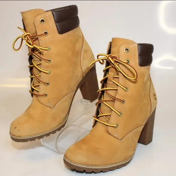 🎀Clearance🎀 Timberland Tilson High Heel 6.5 Wheat Nubuck Leather Ankle Boots - Picture 4 of 14